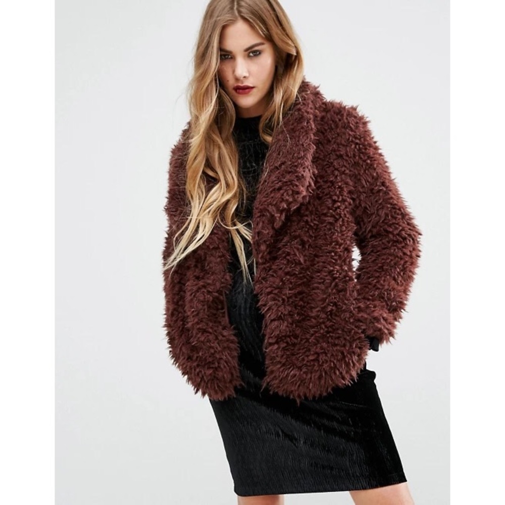ASOS FIRST & I Raisin Soft Touch Fur Jacket
